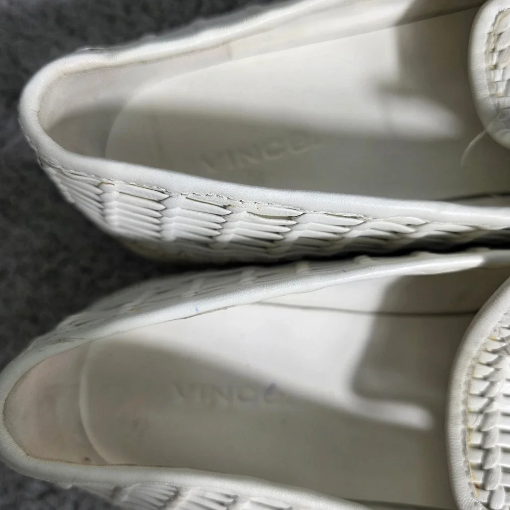 VINCE Woven Leather Platform Sneakers Slip‎ On Stafford White US 9.5 EUR 38.5